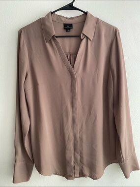 Worthington Mauve V-Neck Long Sleeve Blouse